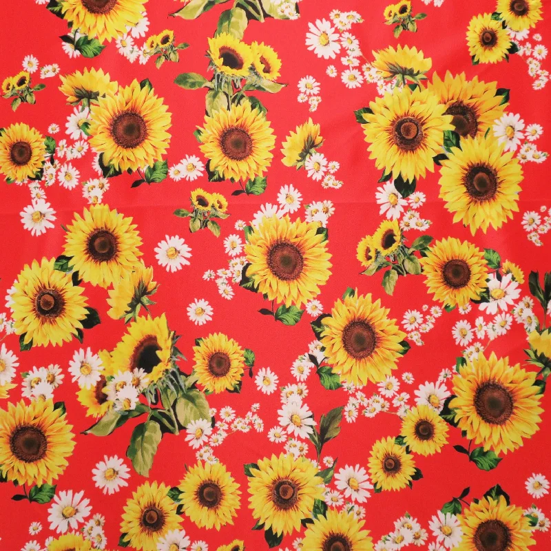 Extra Savings Sunflowers on Orange Printed Polyester Mikado Fabric