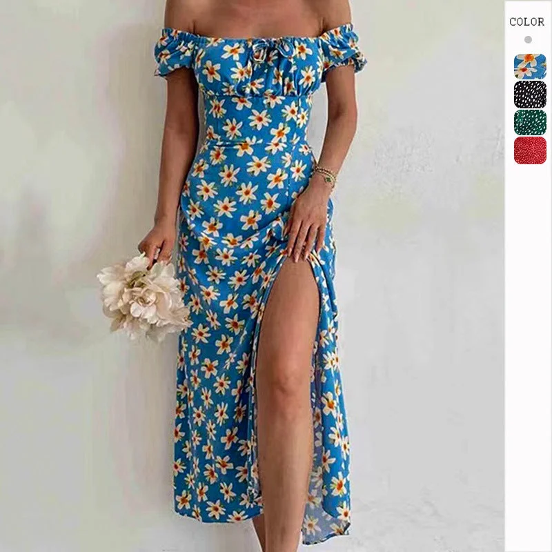 Deal Alert Elegant Backless Bubble Sleeve Split Dress