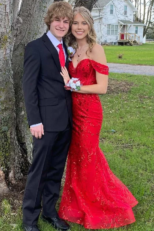 Exclusive Access Red Off-Shoulder Sweetheart Appliques Mermaid Long Formal Prom Dress Exclusive Access Red Off-Shoulder Sweetheart Appliques Mermaid Long Formal Prom Dress