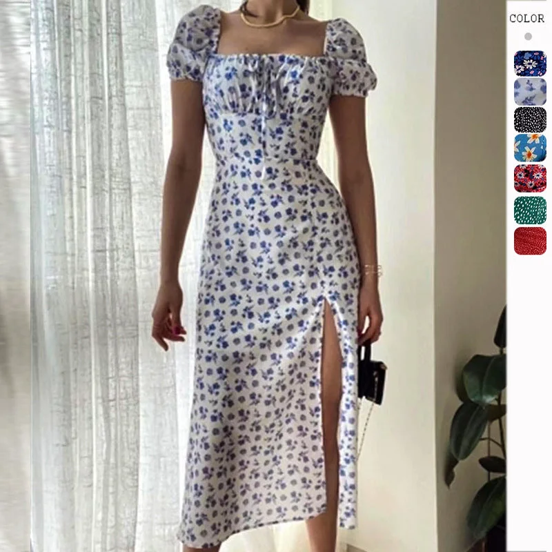 Deep Discounts Spaghetti Straps Sexy Floral Split Maxi Dress