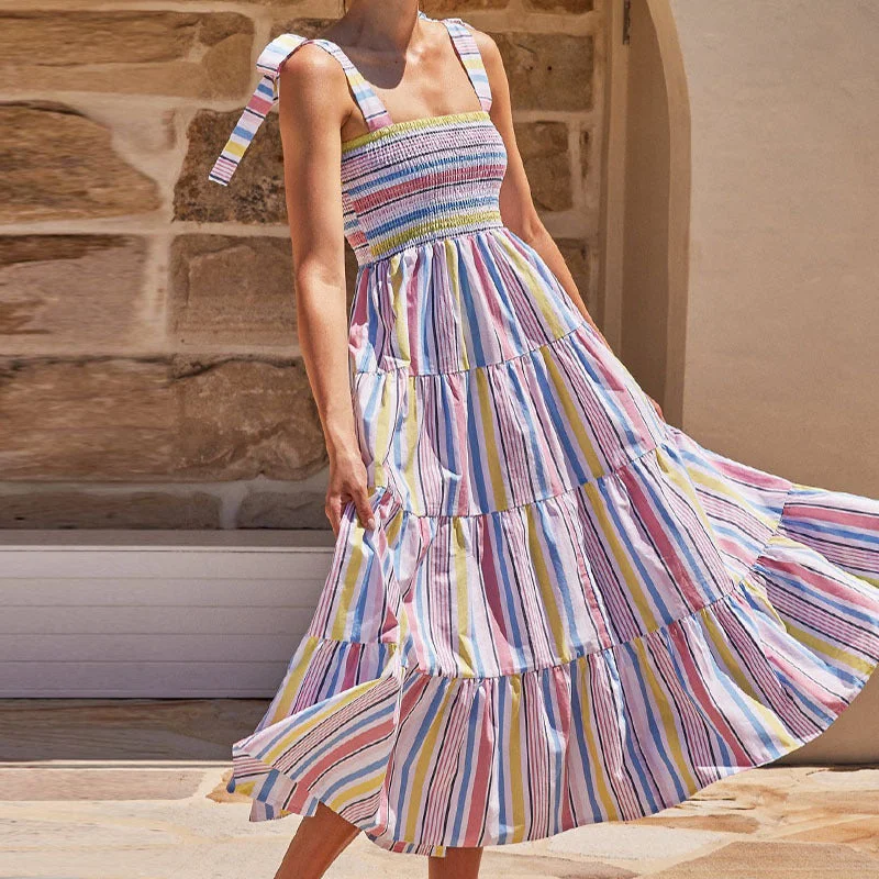 Savings Galore Spring/Summer Casual Plaid Halter Neck Swing Dress