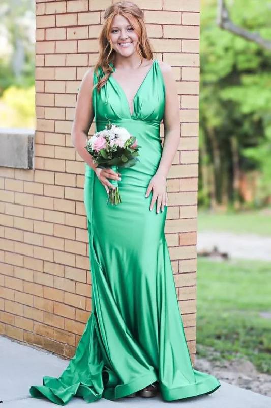 Today’s Special Mermaid Deep V-Neck Sleeveless Pleated Satin Long Formal Prom Dress Today’s Special Mermaid Deep V-Neck Sleeveless Pleated Satin Long Formal Prom Dress