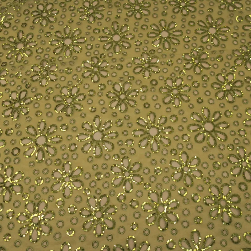 Savings Galore Green Floral and Circles Embroidered Organza Fabric