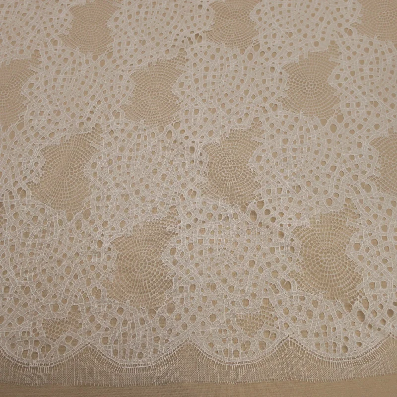 Don't Wait Off White Embroidered Tulle Floral Double Scalloped Lace