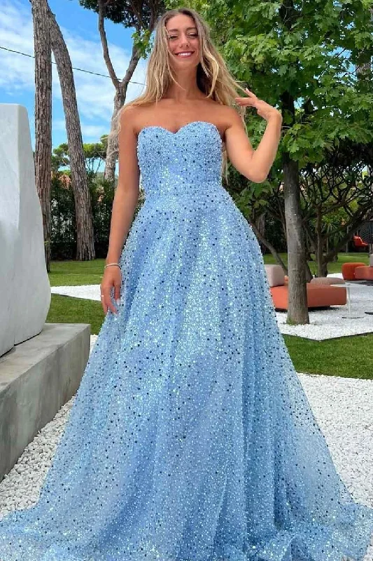Unmissable Offer Sparkly A-Line Strapless Sweetheart Sequins Long Prom Dress