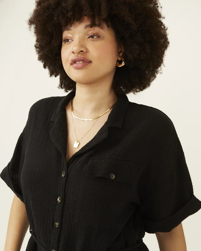 Price Rollback Double Gauze Safari Romper | Black