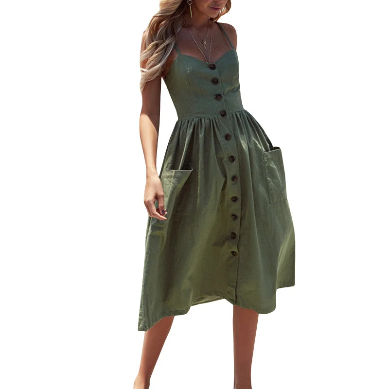 Extra Savings Women's Summer Backless Midi Dress With Pockets