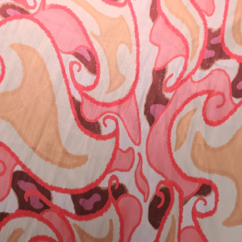 New Markdowns Pink Abstract on White Printed Polyester Mikado Fabric