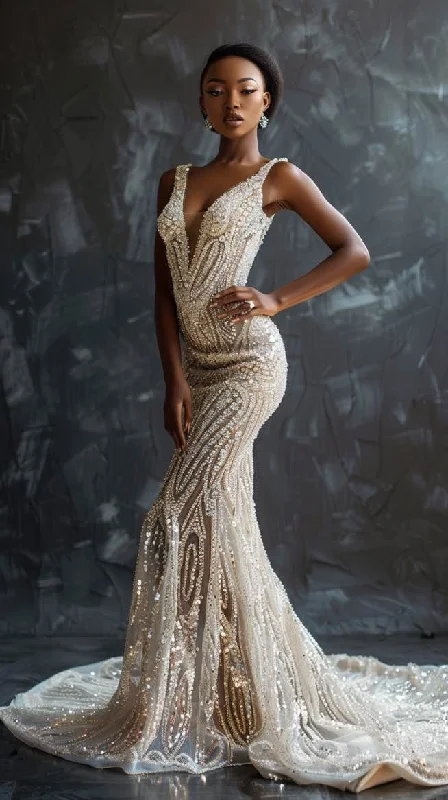 Exclusive Access Josie  Luxurious Princess   v Neck  White  Mermaid Gown  Wedding Dress