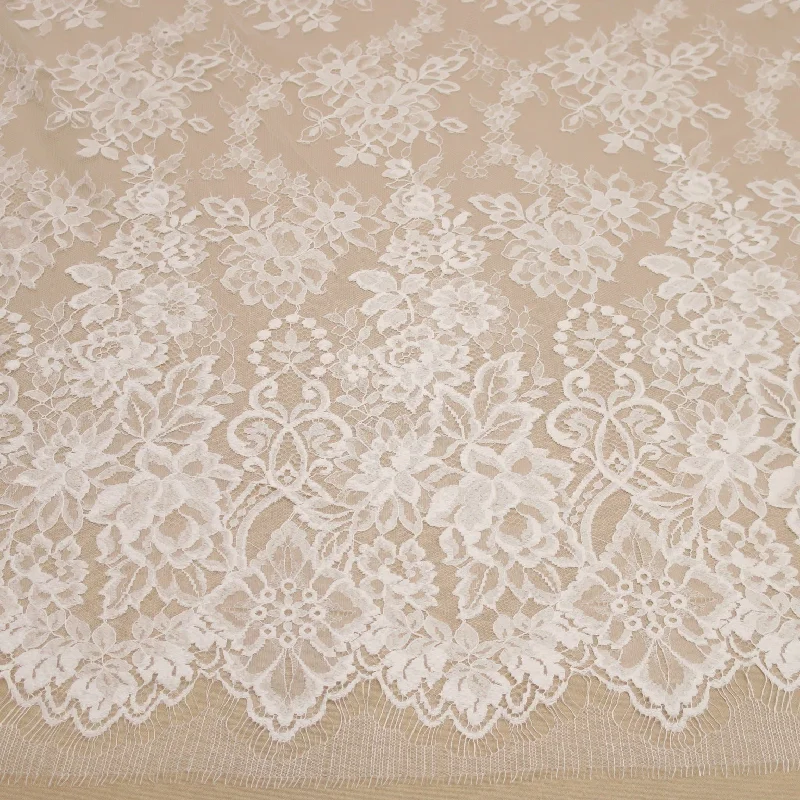 Price Cut Off White Floral Embroidered Double Scalloped Lace