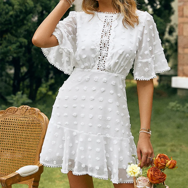 Closeout Sweet Lace Solid Color INS Fringed Dress