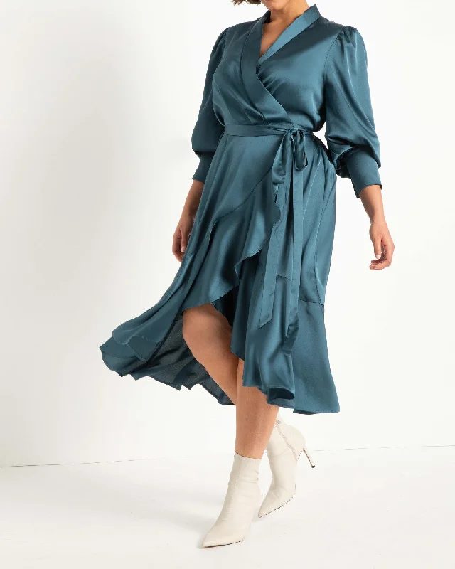 Exclusive Preview Layan Satin Wrap Dress | Azure Blue