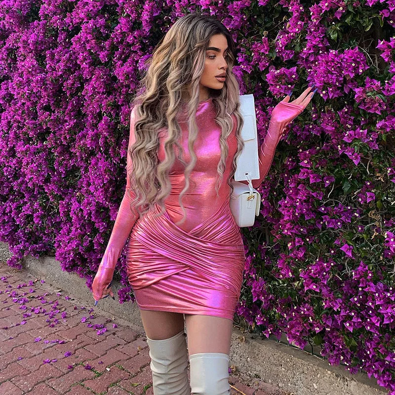Crazy Deals Elegance Meets Metallic Glow Long-Sleeve Summer Dress