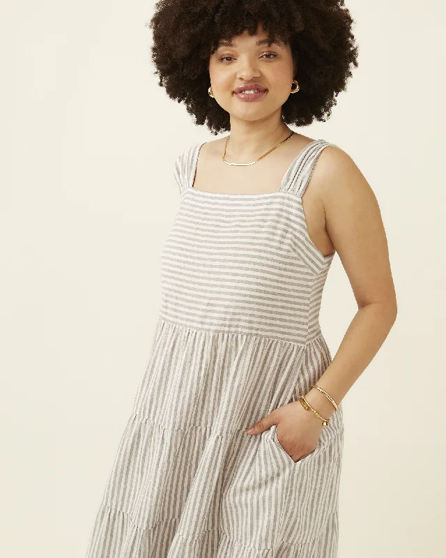 New Markdowns Tiered Mini Striped Dress | Light Grey