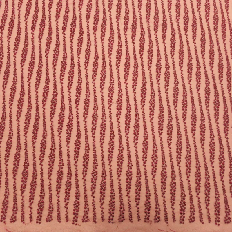 Discount Deals Wine Waves Embroidered Tulle Fabric
