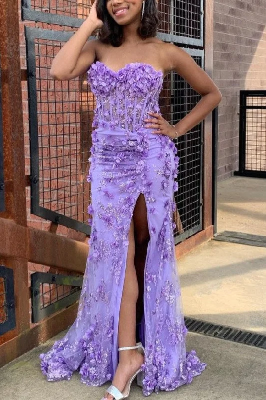 Savings Bonanza Floral Strapless Sweetheart 3D Appliques Mermaid Prom Dress with Slit
