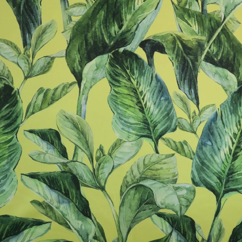Great Bargains Green Floral on Yellow Background Printed Polyester Mikado Fabric