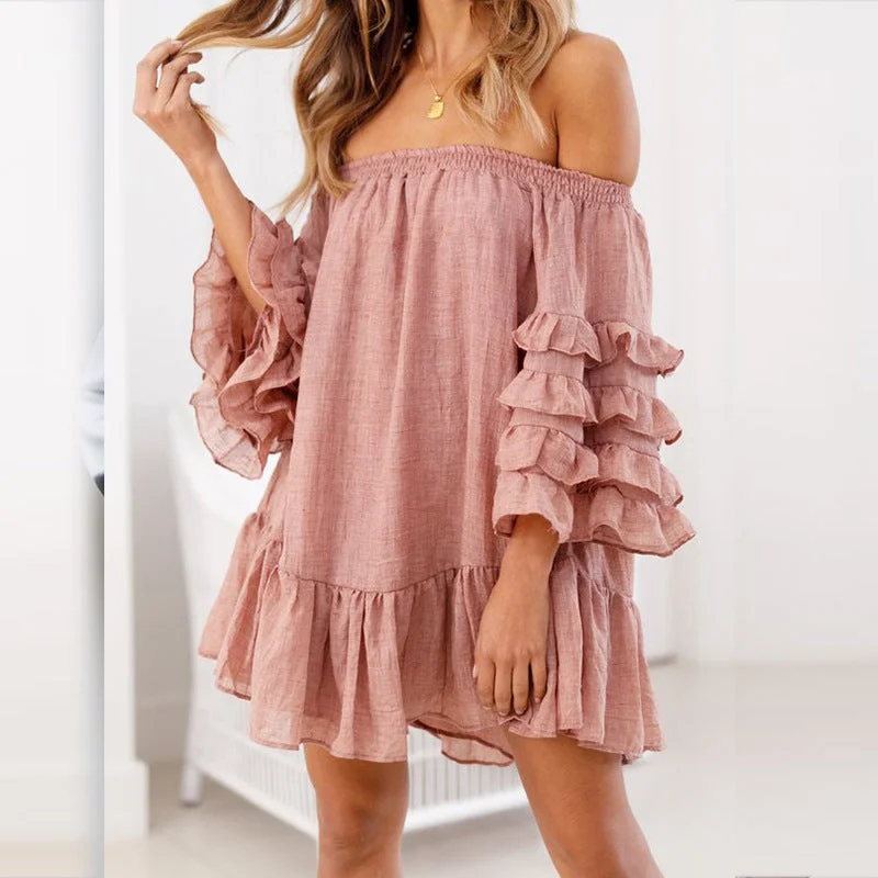 Discount Deals One-Shoulder Backless Solid Color Mini Dress