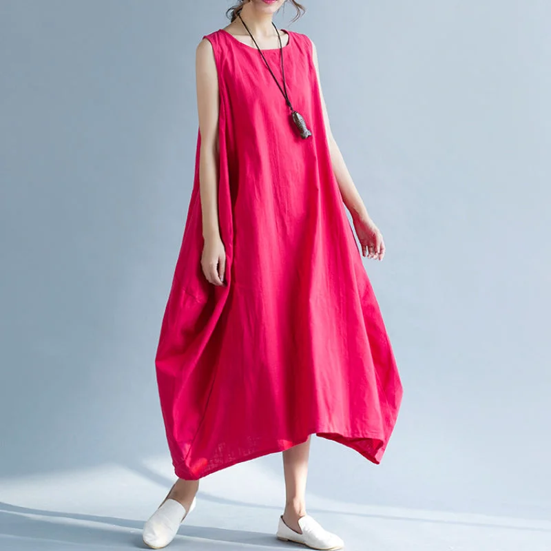Lowest Prices New Artistic Style Plus Size Cotton Linen Sleeveless Dress