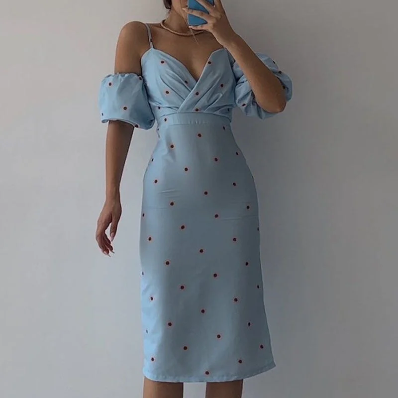 Deal Explosion Spring/Summer Floral Print Bubble Sleeve Cami Dress