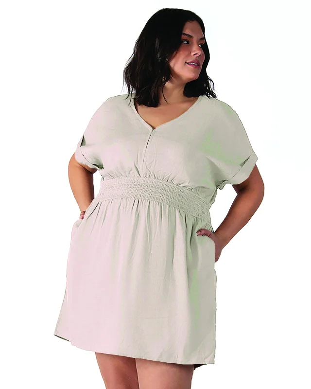 Special Price Della Smocked Waist V-Neck Dress | Beige