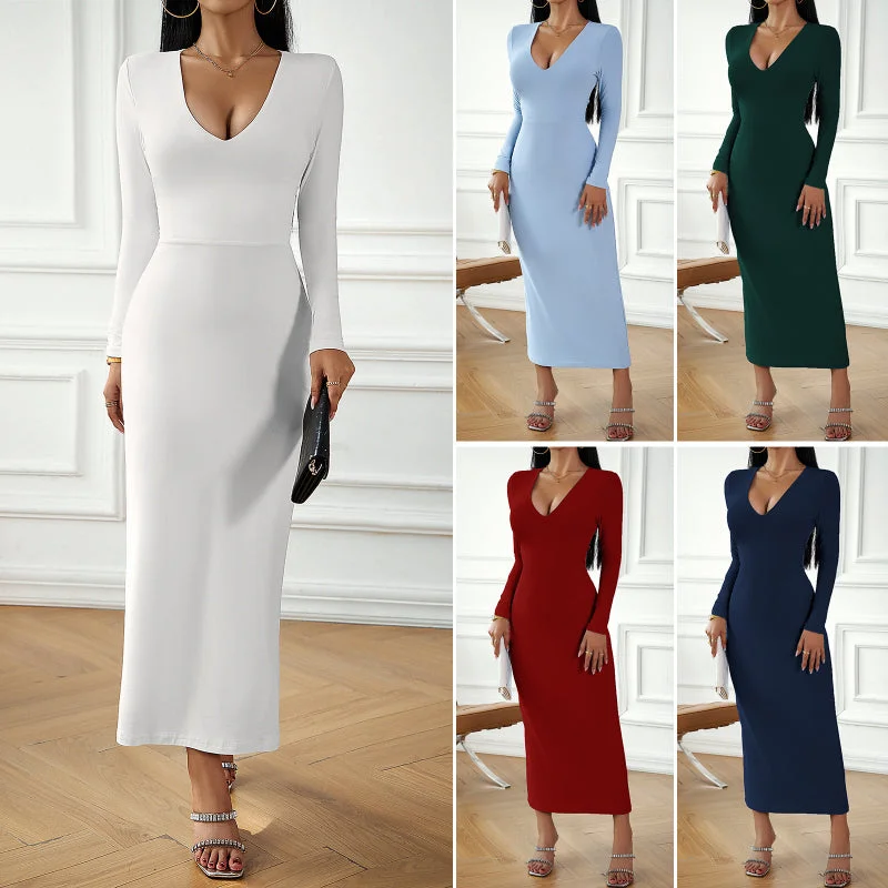 Special Discount Sensual V-Neck Bodycon Long Sleeve Dress