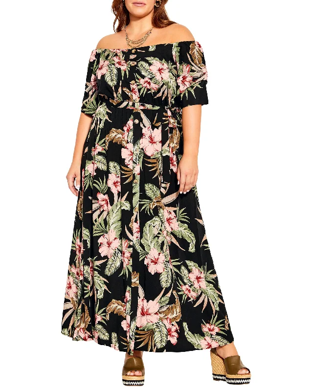 Limited Stock Auroroa Off The Shoulder Safari Dress | Black / Sage Green