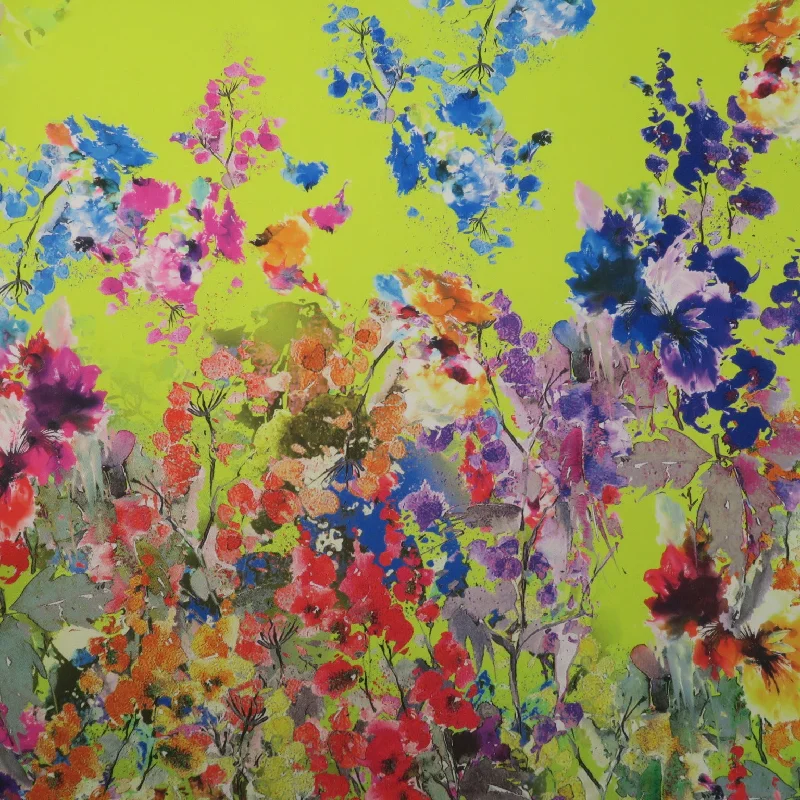 New Markdowns Multicolored Floral on Yellow Printed Polyester Mikado Fabric