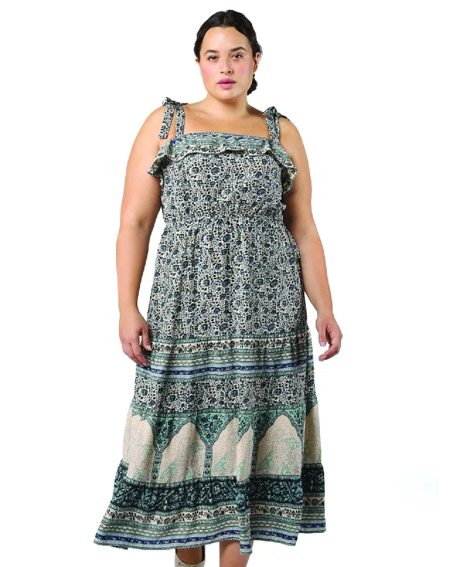 Reduced Prices Diya Ruffled Neckline Maxi Dress | Azure Blue / Beige