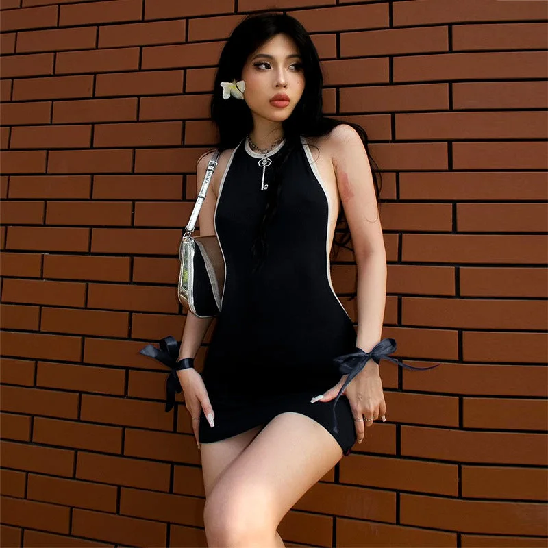 Final Markdown New Color Block Sleeveless Backless Mini Dress