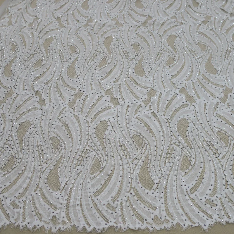 Daily Deals Off White Waves Embroidered Beaded Double-Scalloped Lace