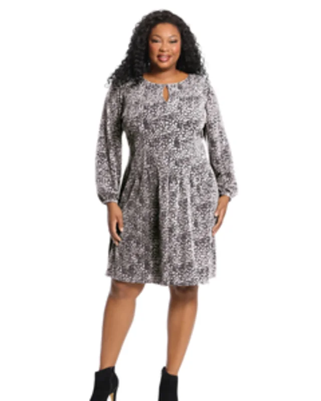 Super Deal Madeleine Printed Keyhole Dress | black/gray