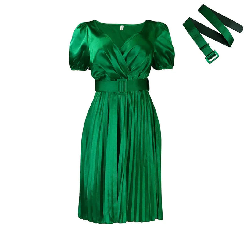 Lowest Price Seductive Pleated Plus Size V-Neck Dress