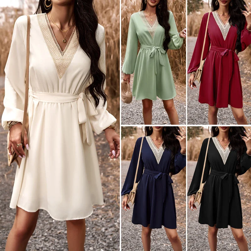 Online Only Elegantly Styled V-Neck Long Sleeve Maxi Dress