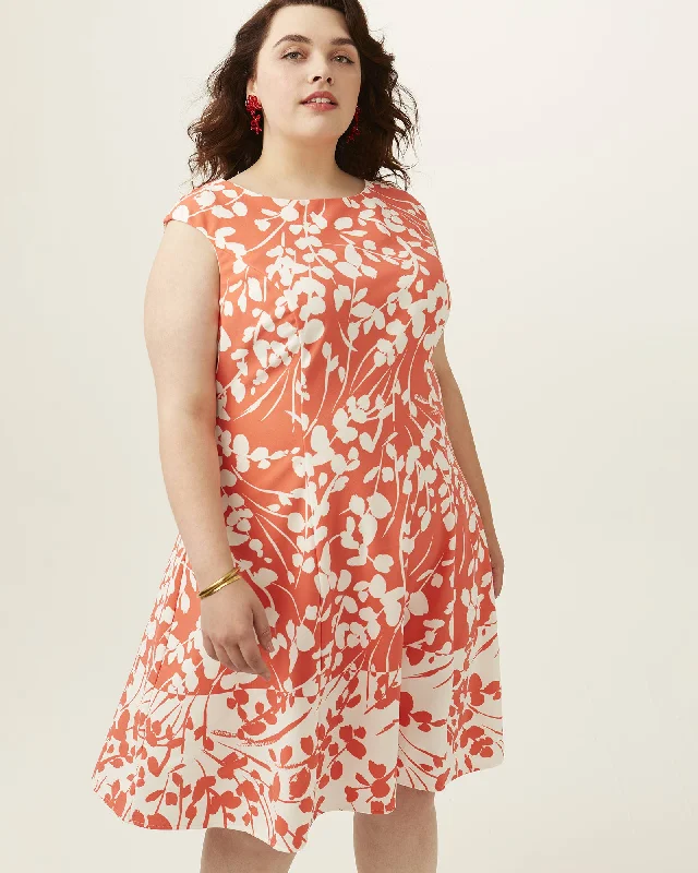 Hurry In Ava Floral Print Fit and Flare Dress | Coral / White