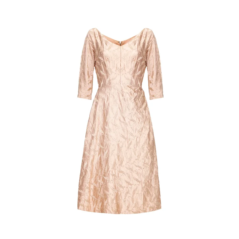 Reduced Prices 1950s Rose Gold Embroidered Silk Dress