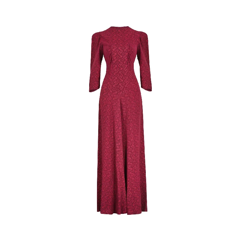 Members Only 1930s or 1940s Floral Burgundy Crepe Dress