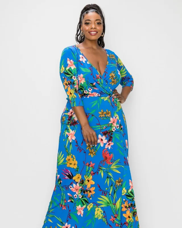 Incredible Offers Erin Floral Wrap Maxi Dress | Blue Floral