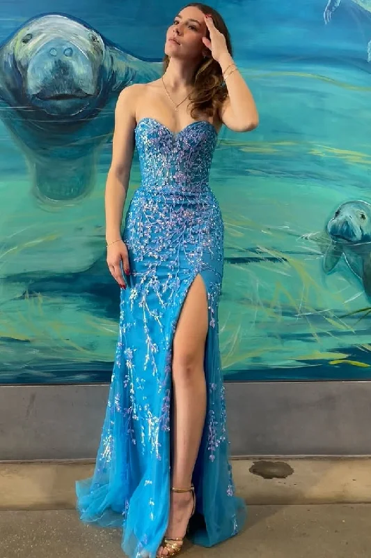 Unbeatable Prices Strapless Sweetheart Lace Appliques Mermaid Prom Dress with Slit Unbeatable Prices Strapless Sweetheart Lace Appliques Mermaid Prom Dress with Slit