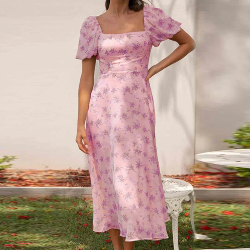 Best Deals New Backless Sexy Girl Spring Bubble Sleeve Floral Dress