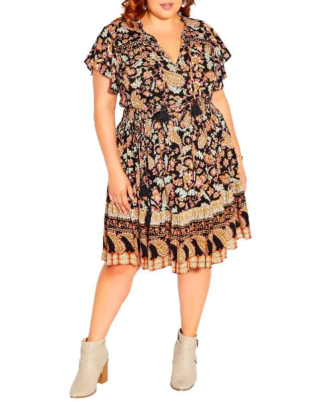 Price Reduction Seina Paisley Dreams Dress | Black / Orange