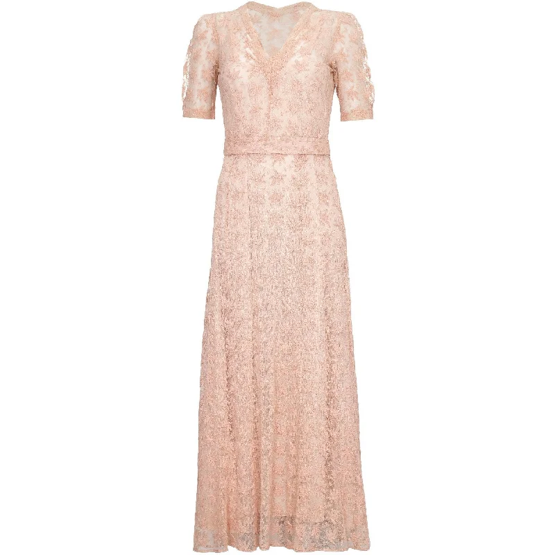 Lowest Price Beautiful 1930s Pale Pink Embroidered Lace Tea Gown Dress