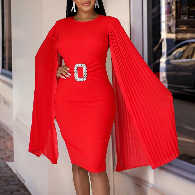Special Offer Autumn/Winter Solid Color Cape Bodycon Evening Dress