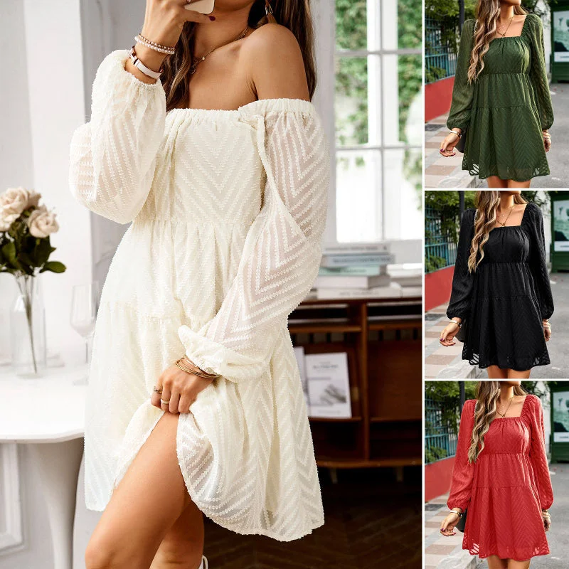 Price Drop Alert Elegant Long-Sleeved Short Square-Neck Dress