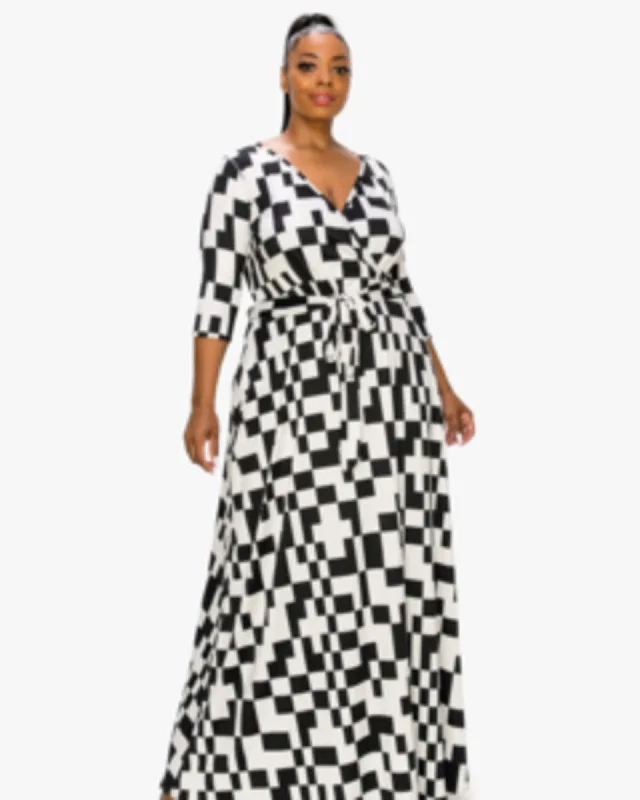 Price Break Giovanna Geometric Print Belted Wrap Dress | Black/White