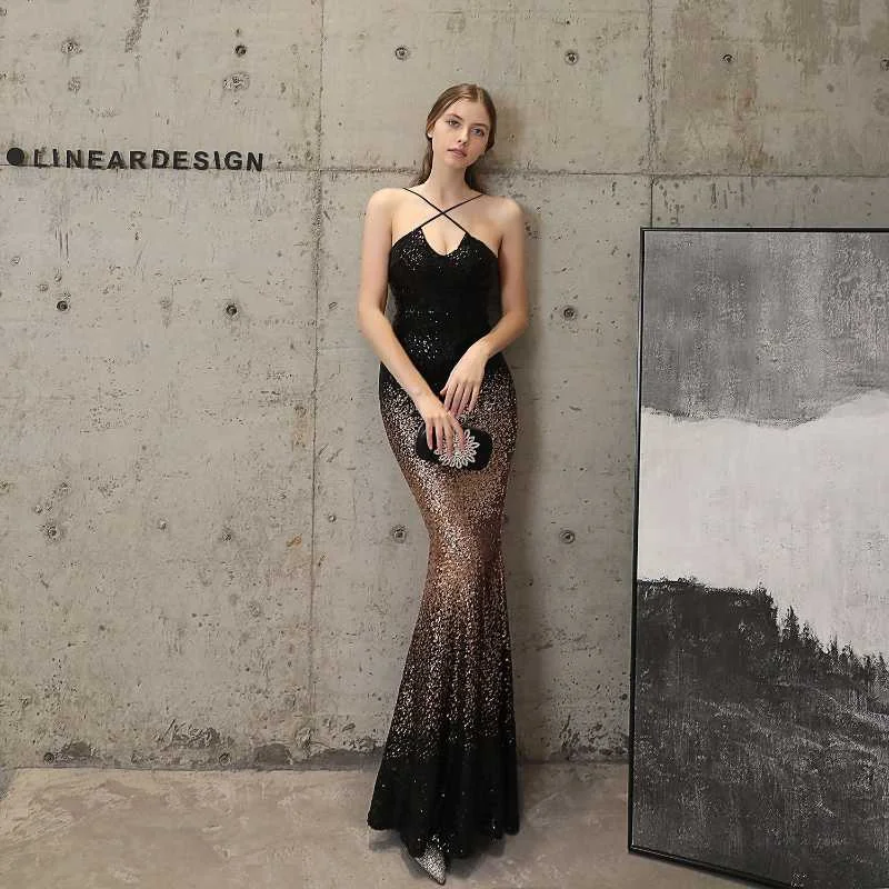 Reduced Prices Long Slim Fitting Fishtail Sequin Evening Dress