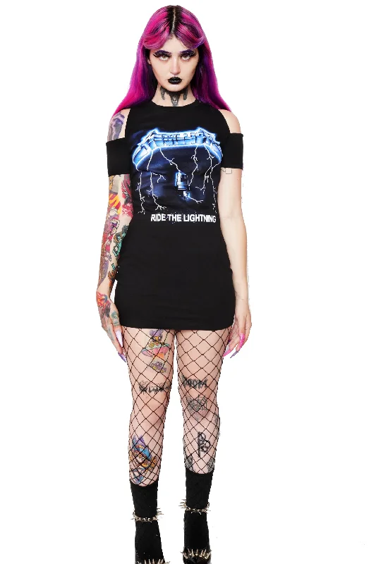 Limited Availability Metallica Shoulder-Cut Dress