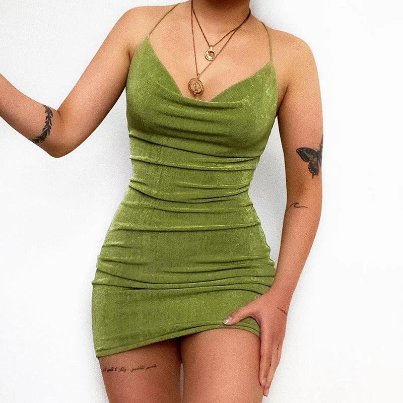 Super Deal Fashionable and Sexy Ruched Halterneck Bodycon Dress