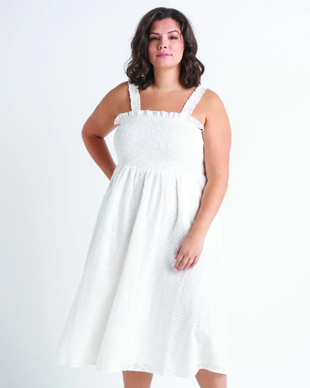Weekend Flash Sale Alia Smocked Eyelet Midi Dress | White