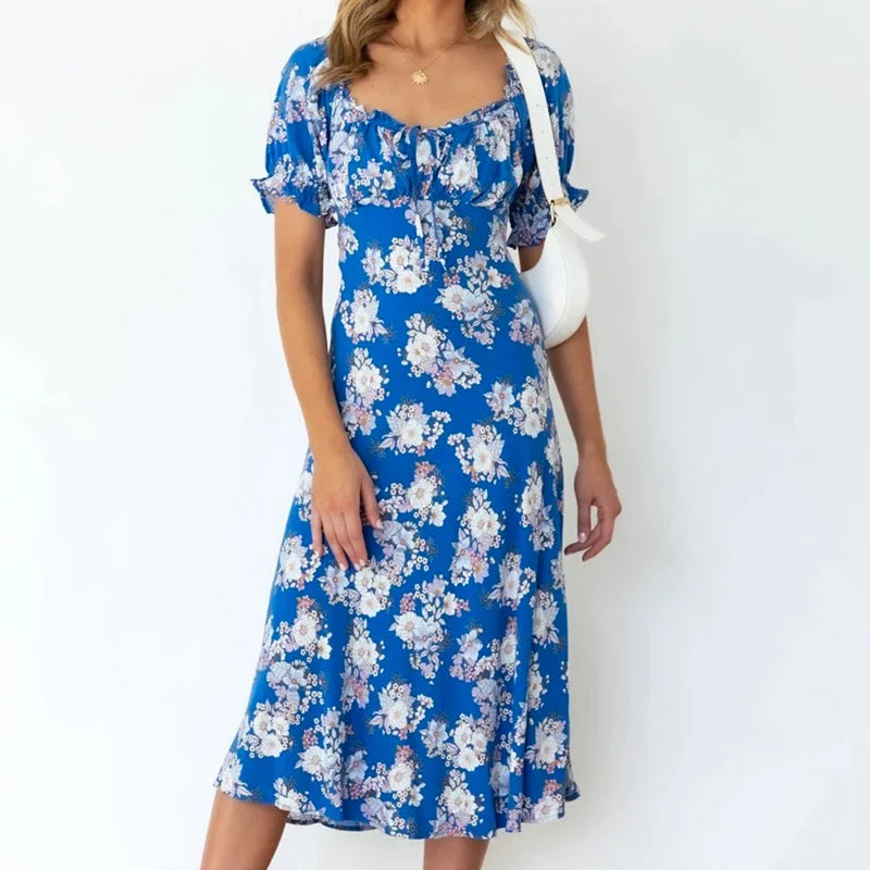 Sale Event Spring/Summer Floral Printed Waist-cinching Dress